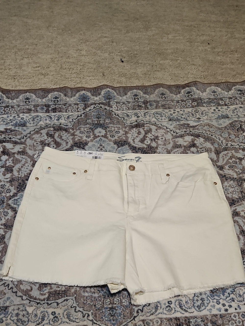 Seven7 Cream Denim High-Rise Cutoff Shorts